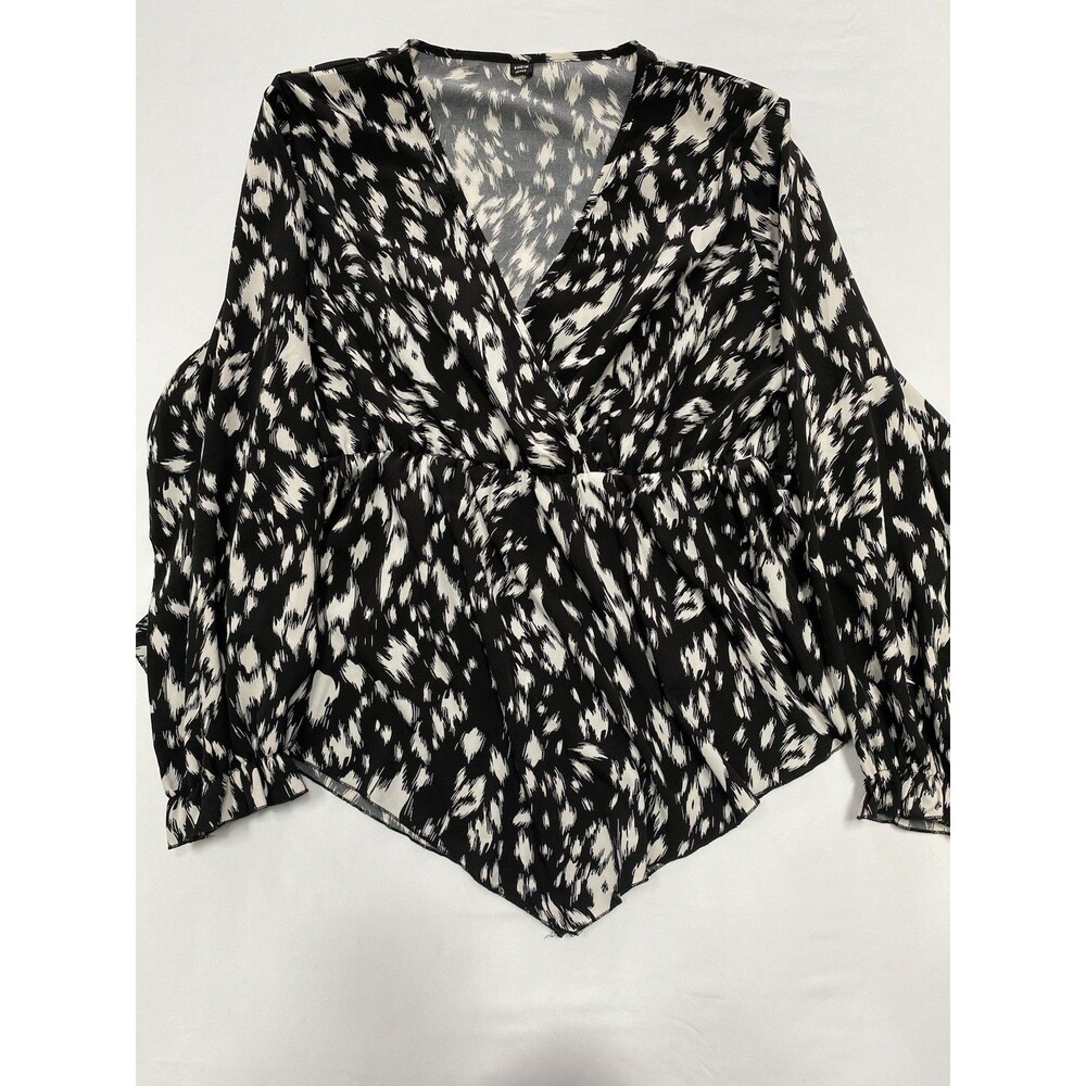 SHEIN Curve Whimsigoth Abstract Faux Wrap Peplum Blouse